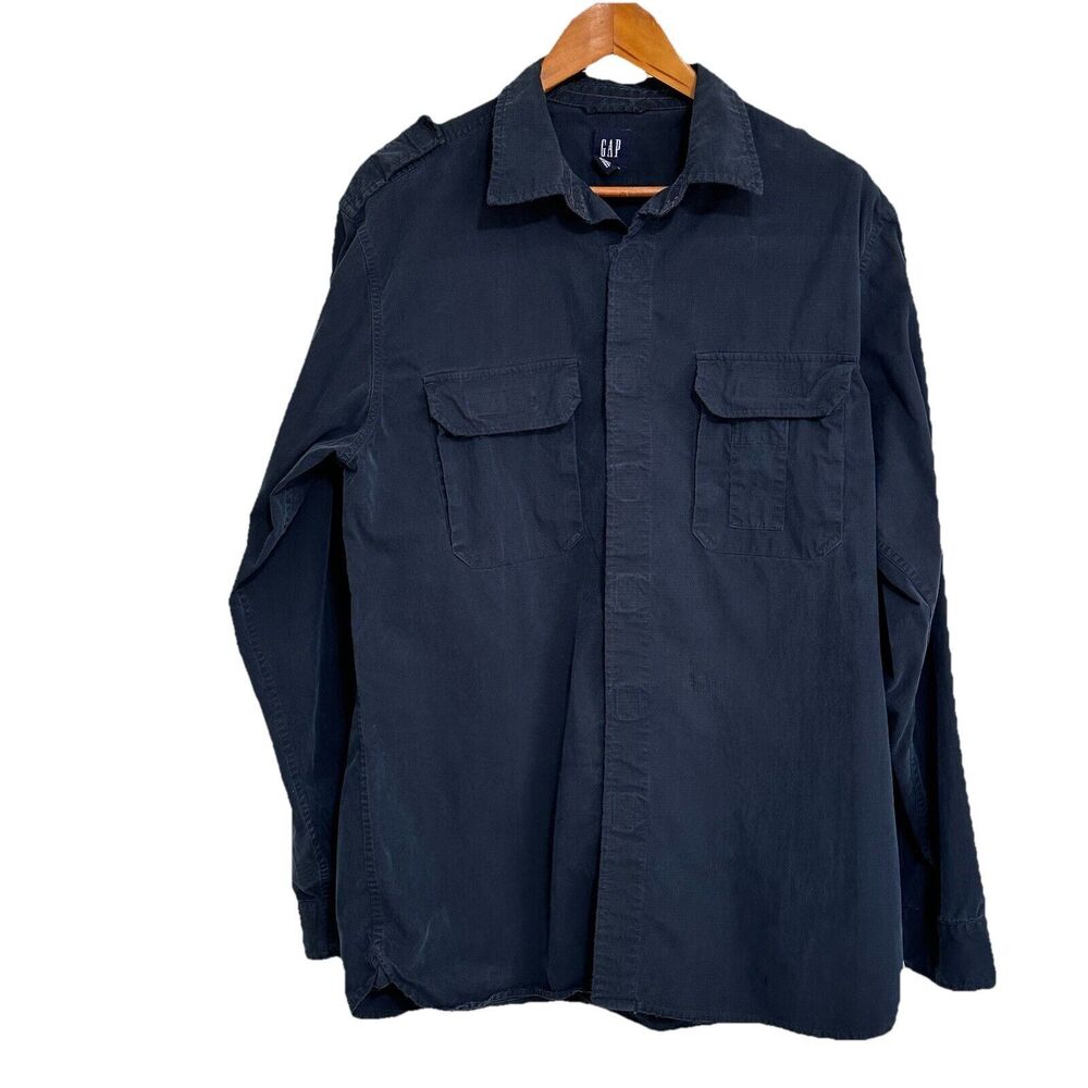 Gap Gear Cargo Tactical Shirt Mens L Blue Cotton Long Sleeve Pockets  Workwear